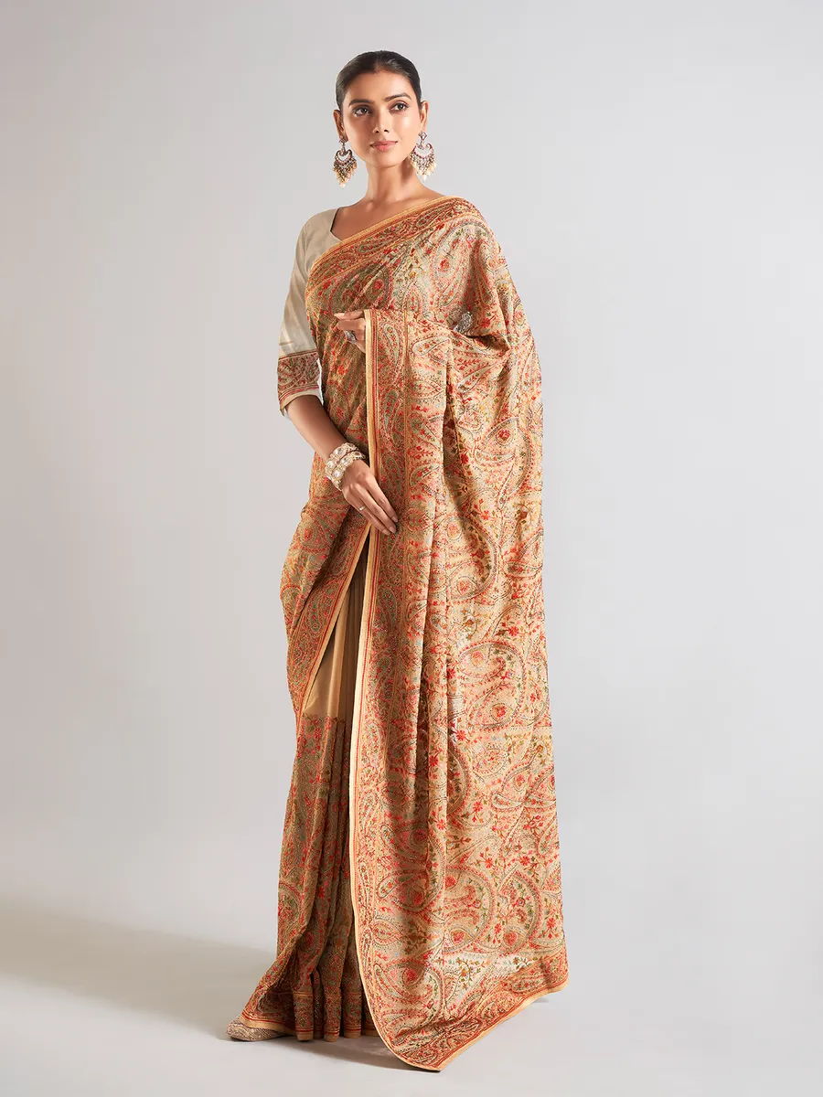 Elegant beige georgette saree