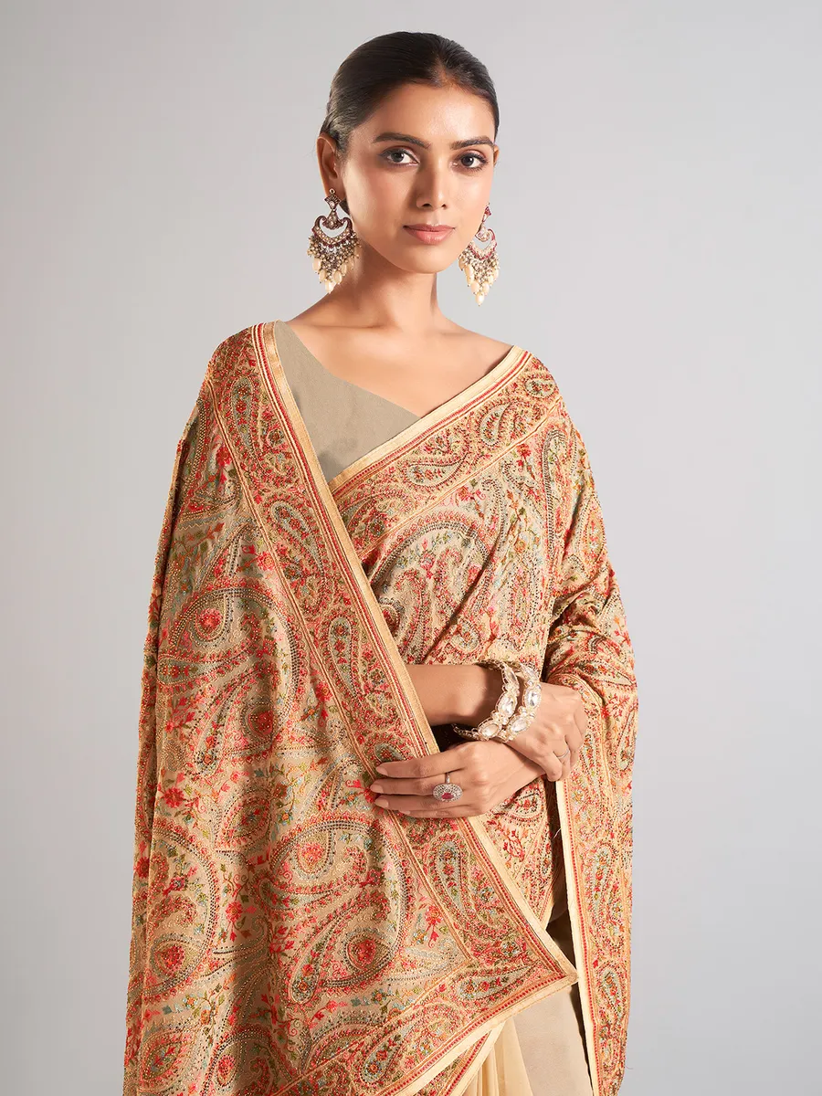 Elegant beige georgette saree