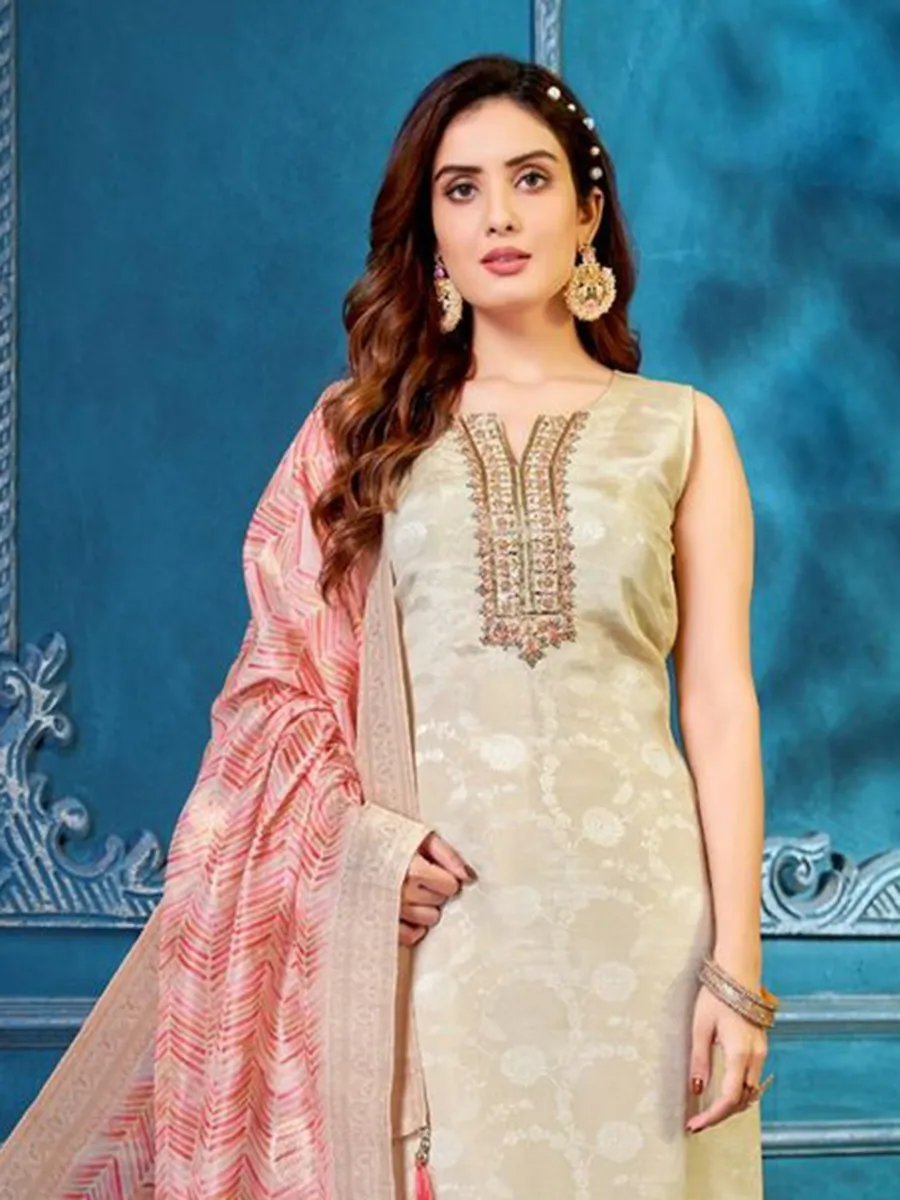 Elegant beige salwar suit in silk