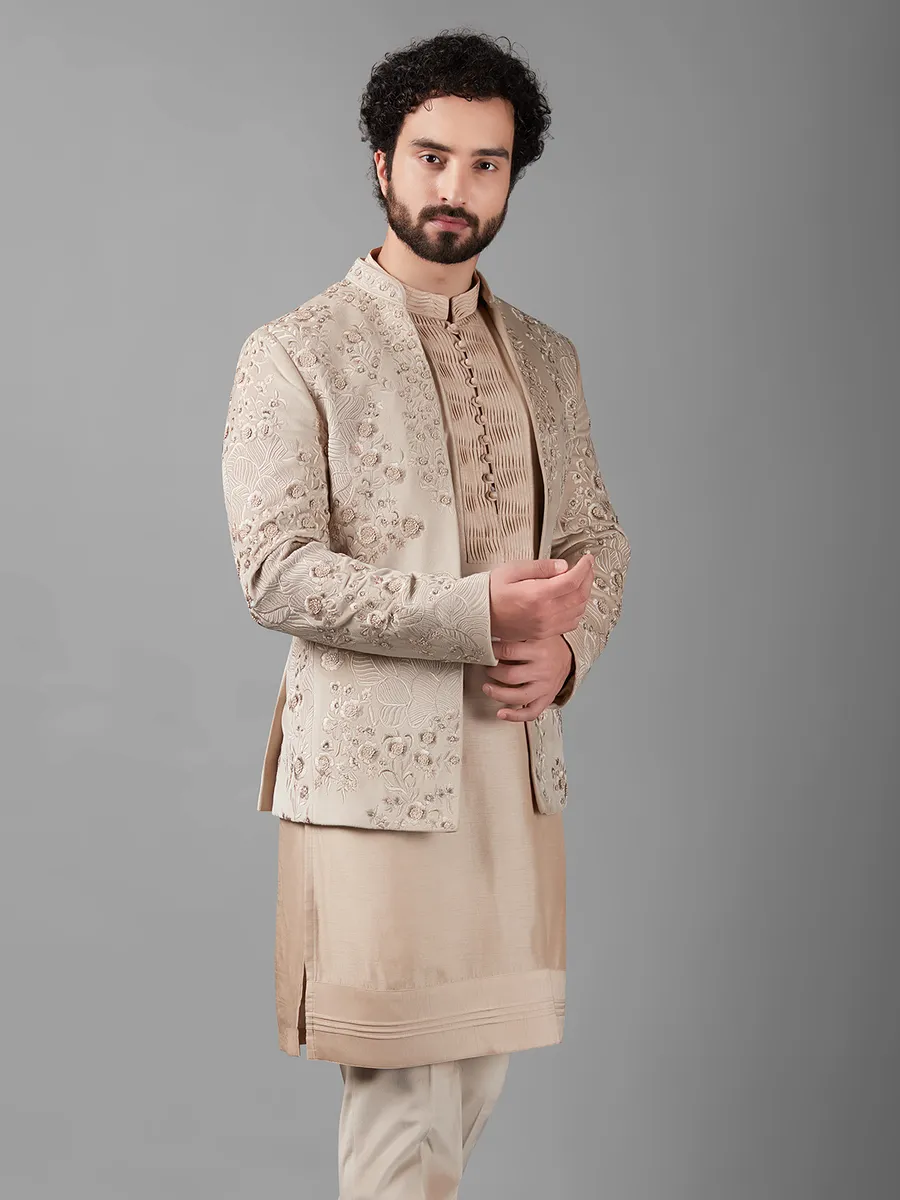 Elegant beige silk indowestern