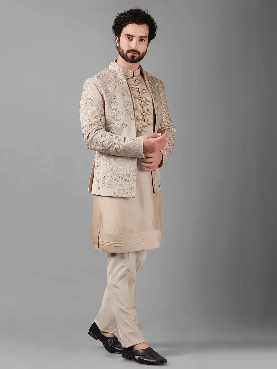 Elegant beige silk indowestern