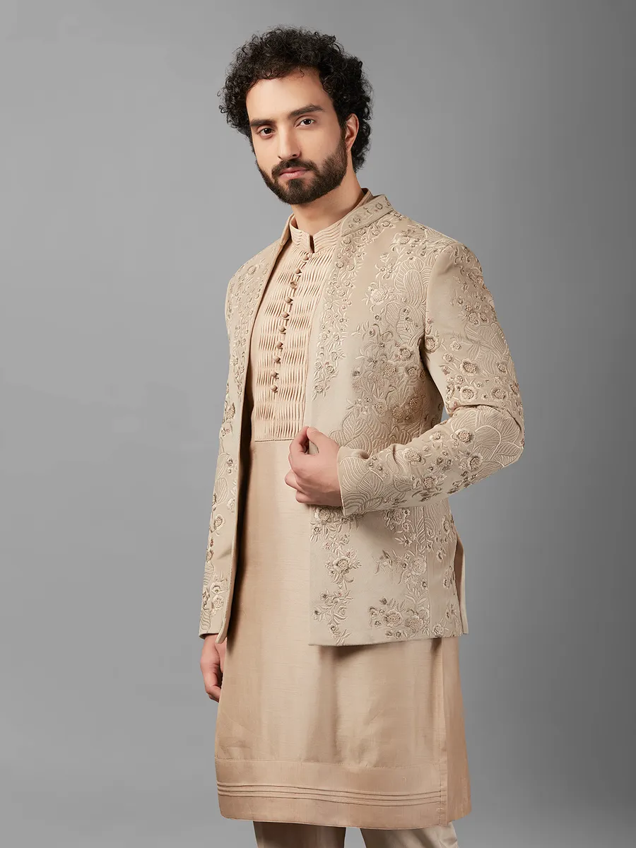 Elegant beige silk indowestern