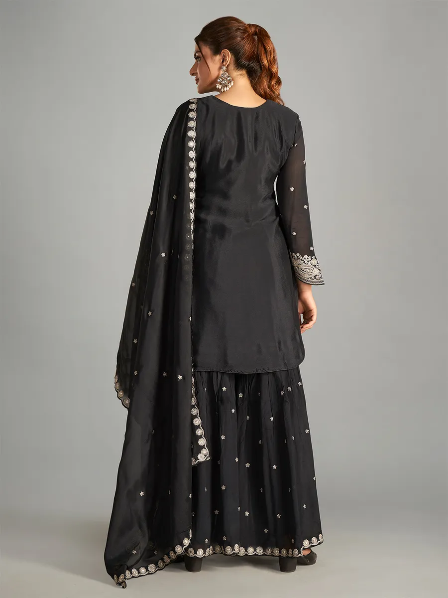 Elegant black chiffon sharara suit