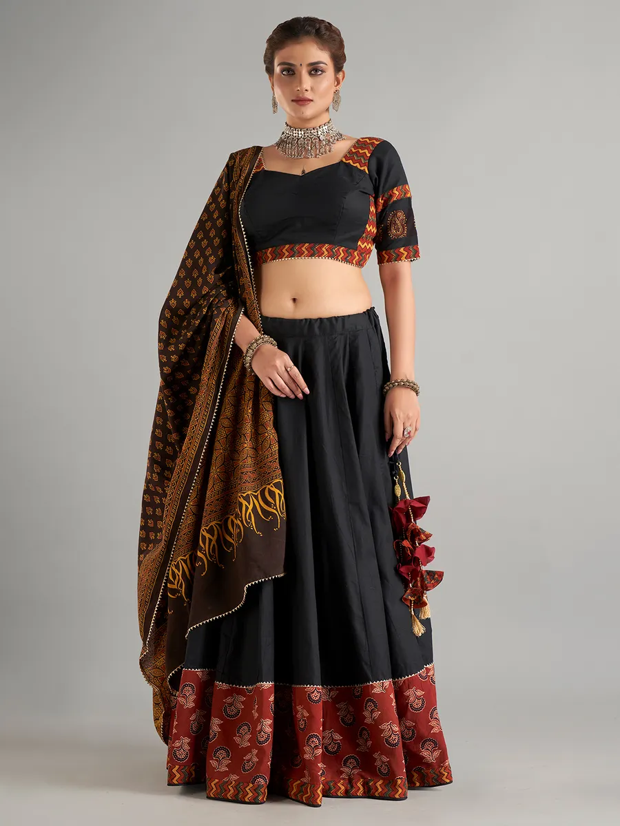 Elegant black cotton silk lehenga choli