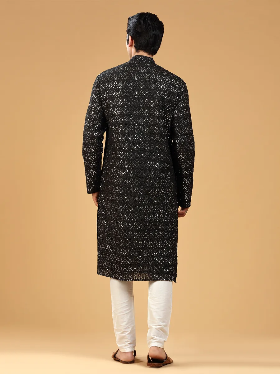 Elegant black georgette  Men Kurta pajama