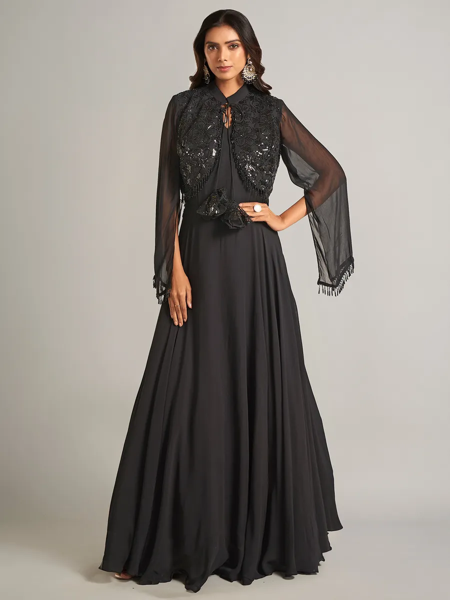 Elegant black georgette salwar suit for festive