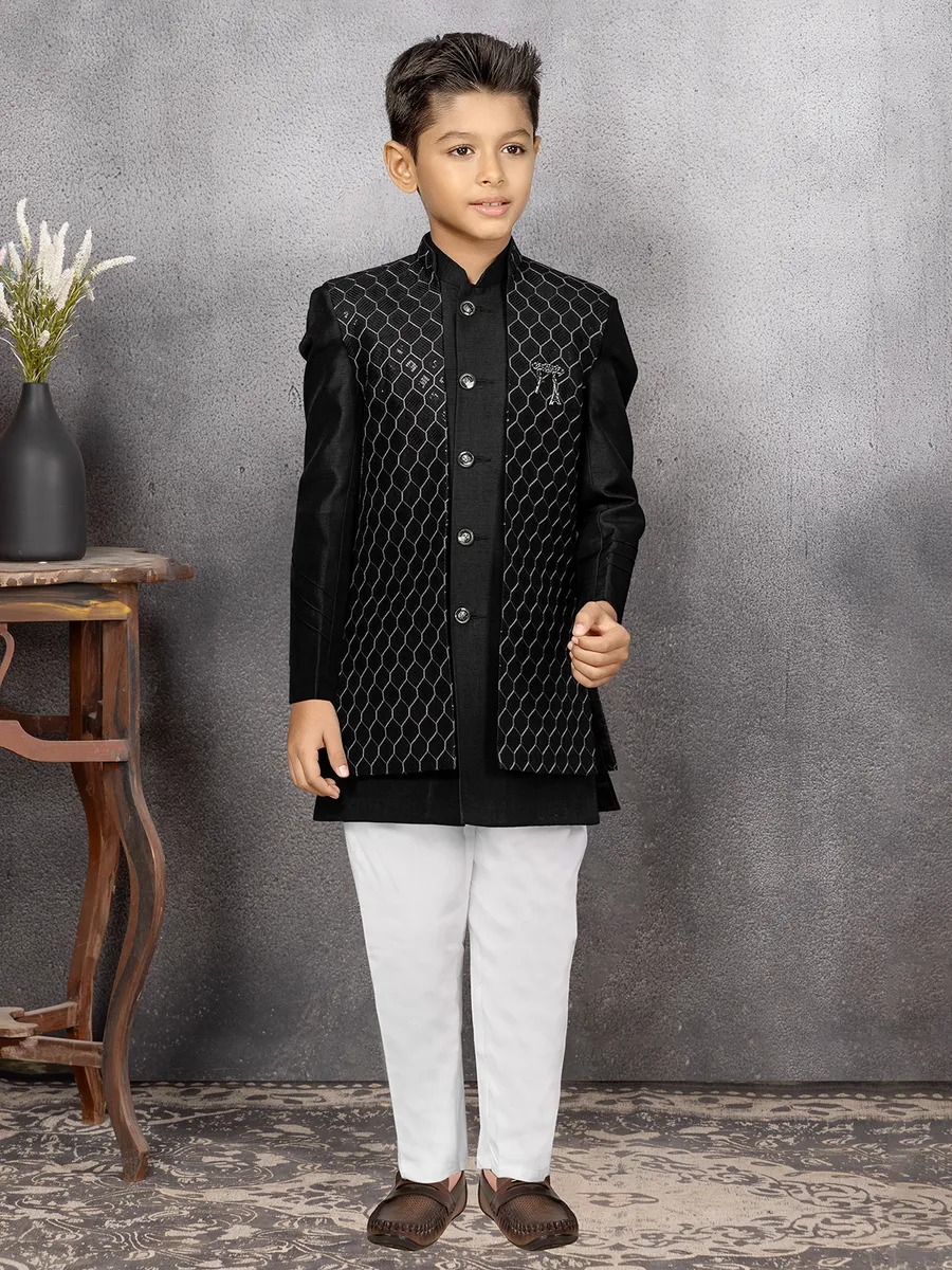 Elegant black indowestern in silk