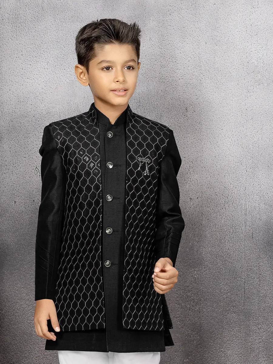 Elegant black indowestern in silk