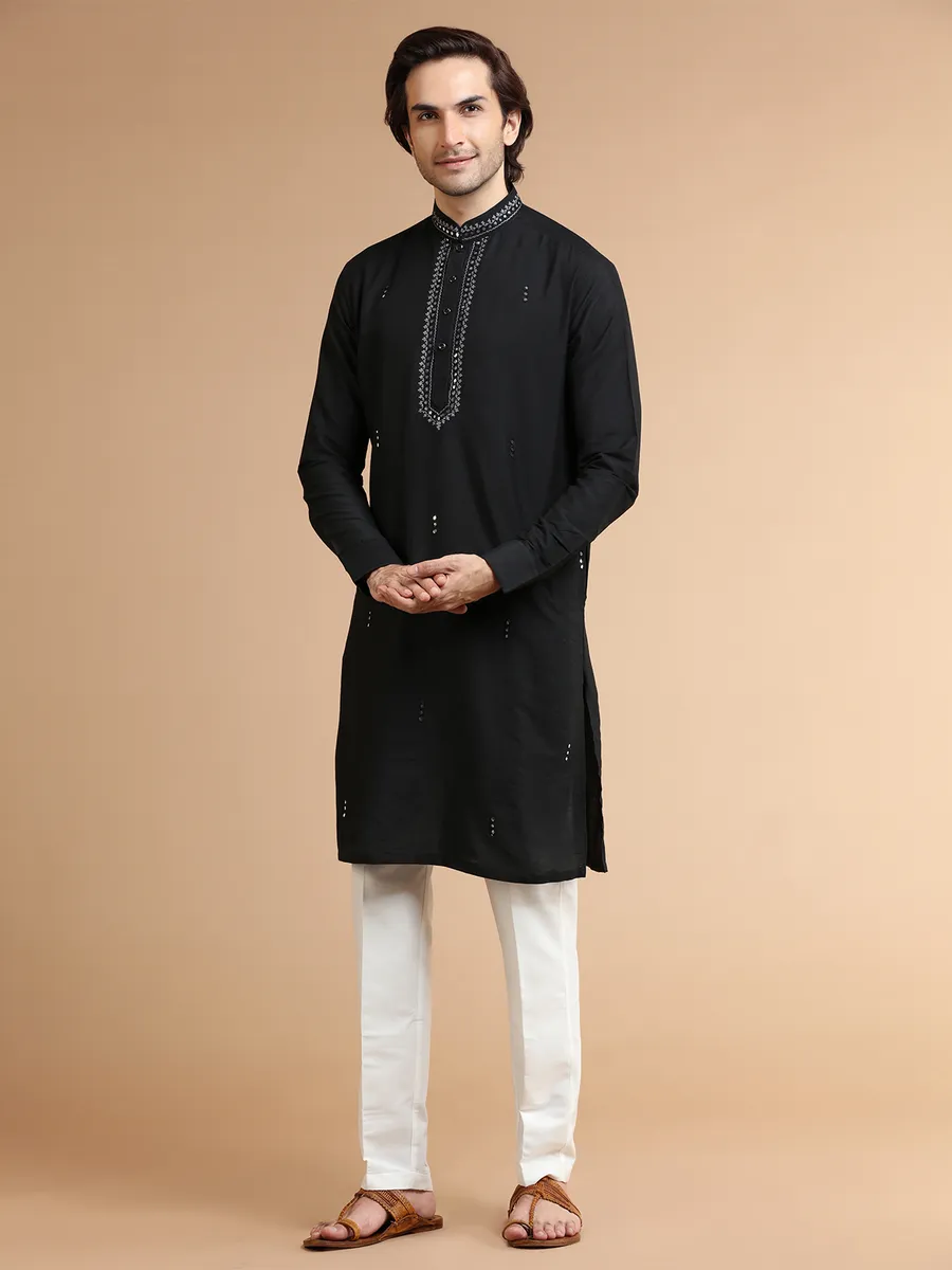 Elegant black silk kurta suit