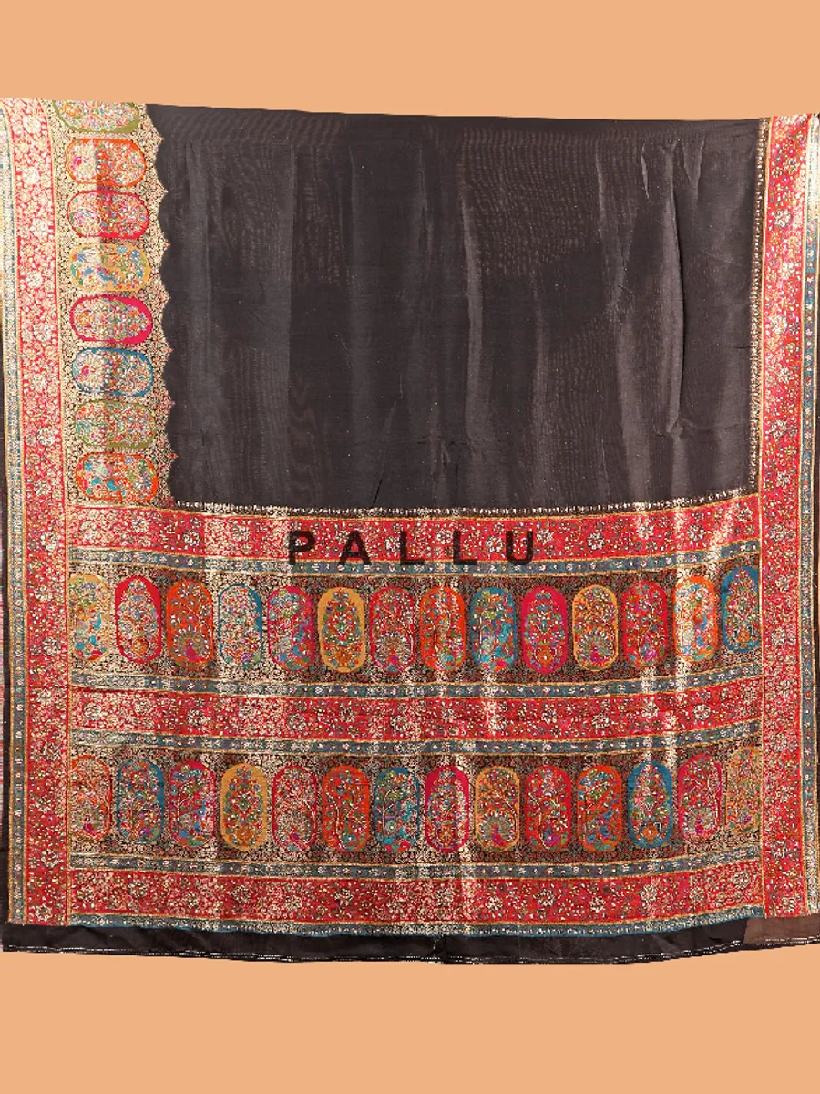 Elegant black silk saree with unstitched blouse