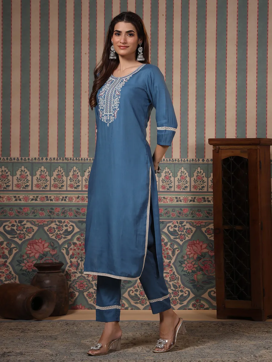 Elegant blue cotton kurti set