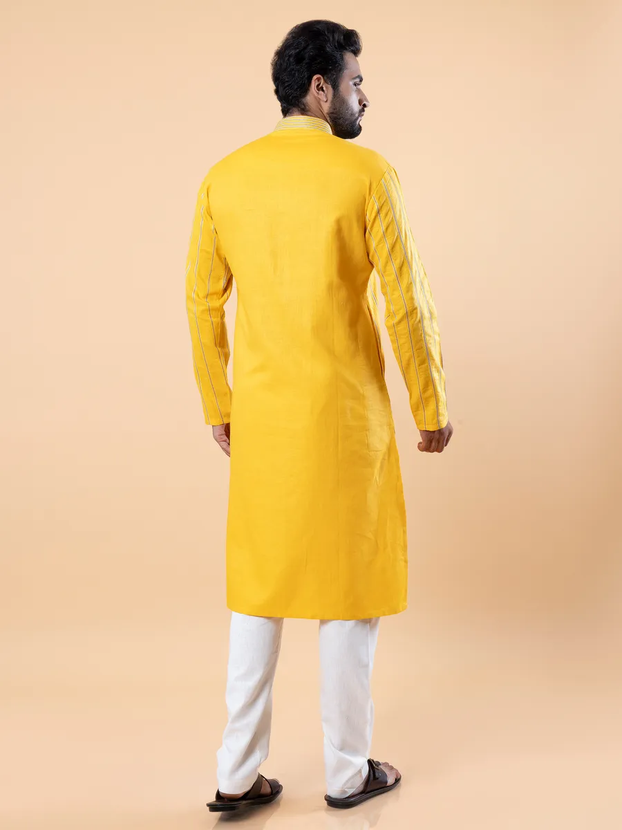 Elegant cotton yellow kurta suit for festive