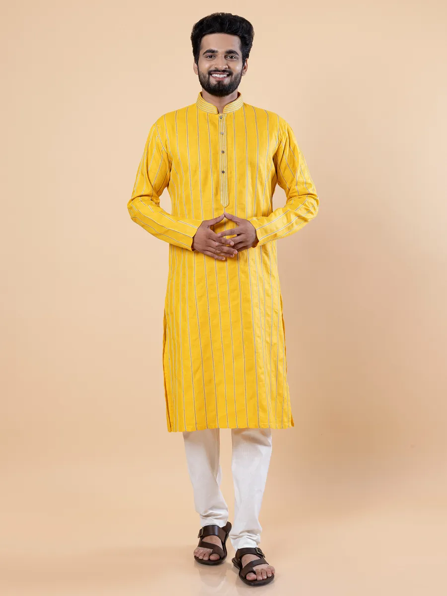 Elegant cotton yellow kurta suit for festive