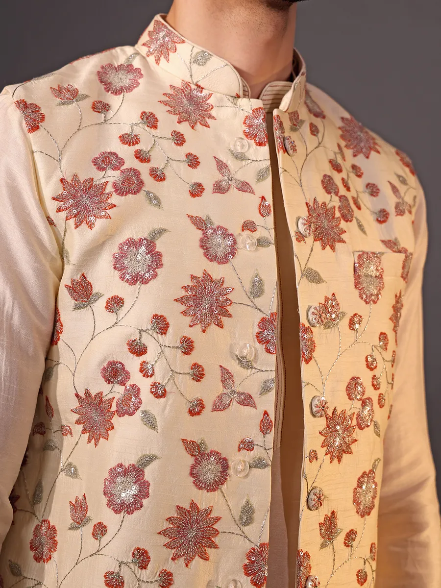 Elegant cream and maroon waistcoat set