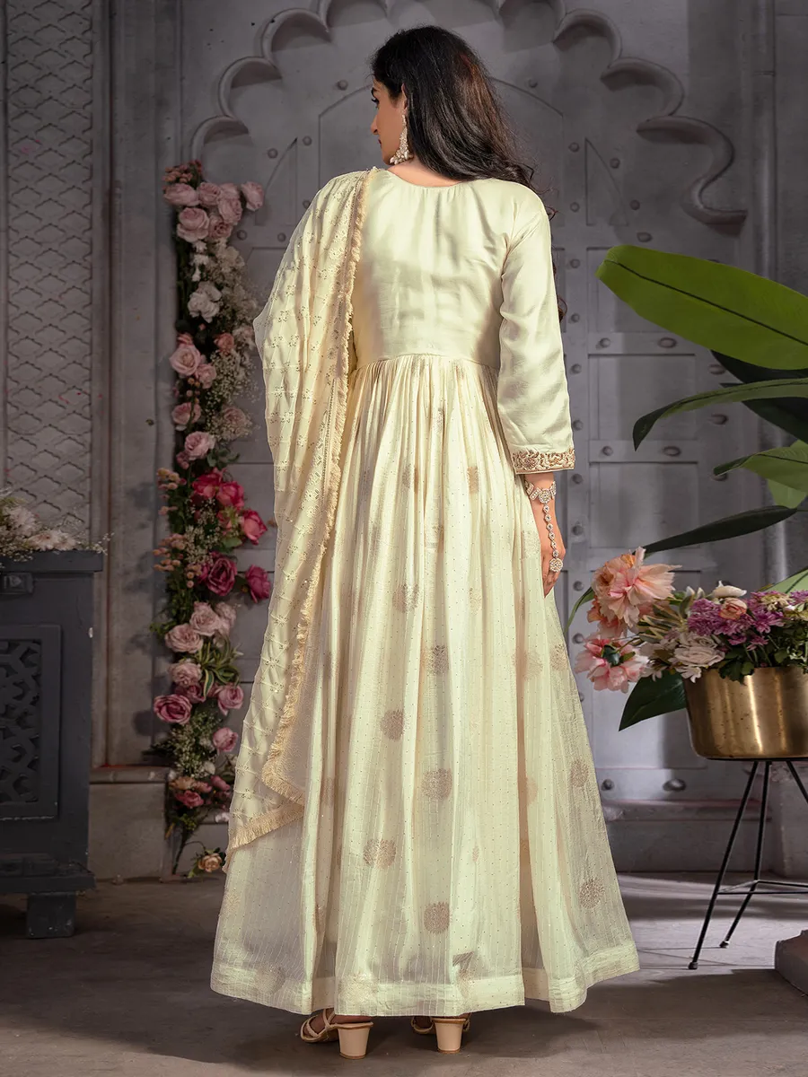 Elegant cream banarasi silk anarkali suit