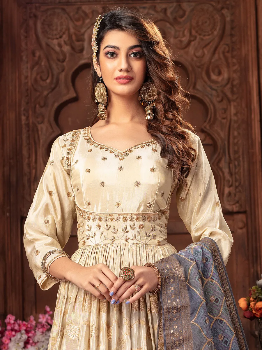 Elegant cream silk anarkali suit