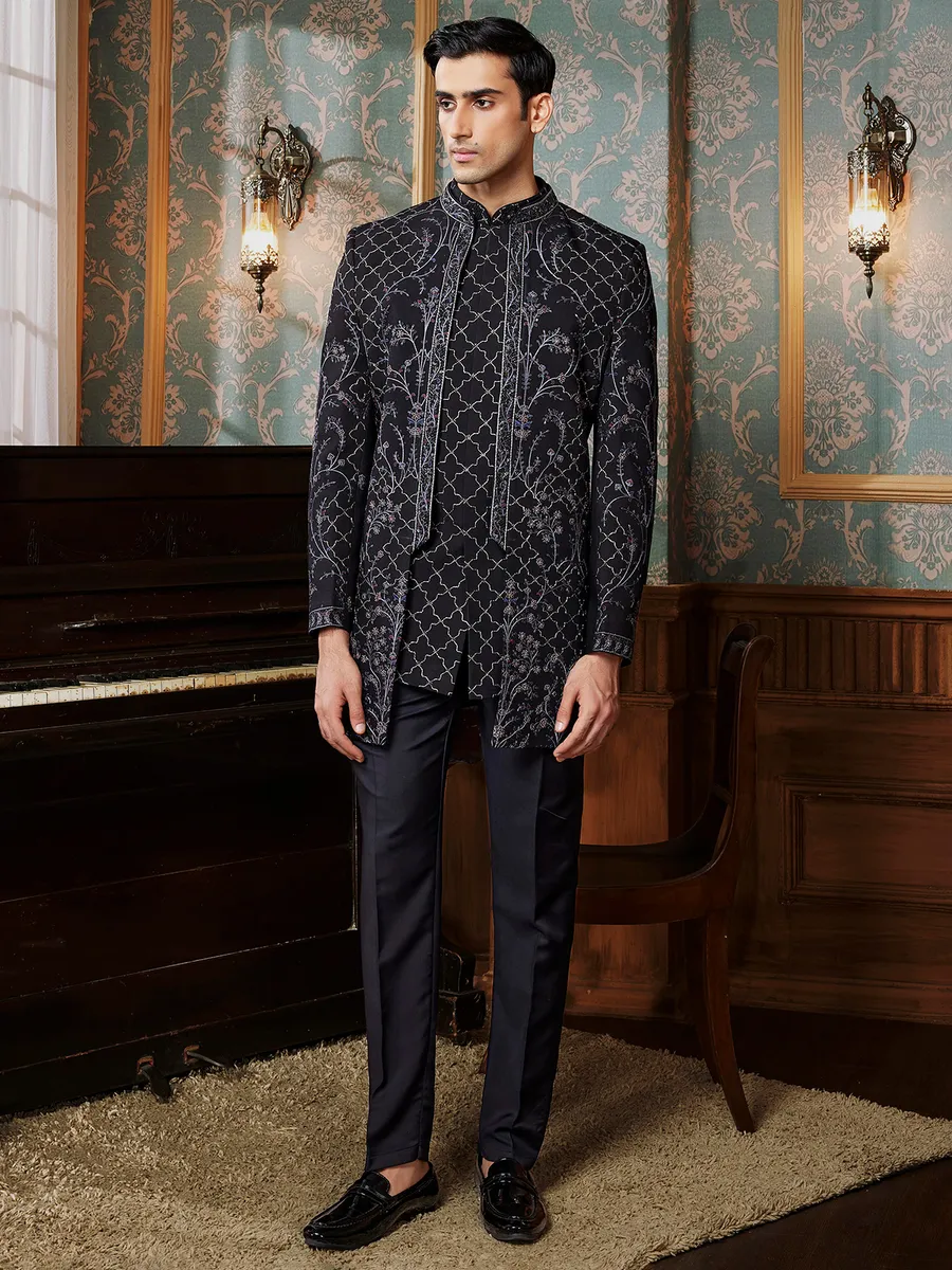 Elegant deep black Indowestern for men