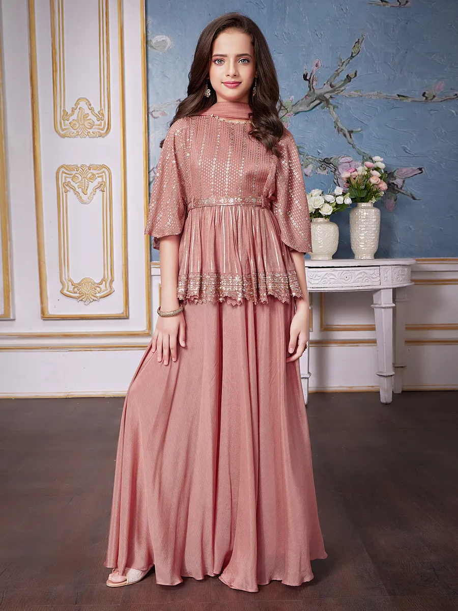 Elegant dusty peach georgette palazzo suit