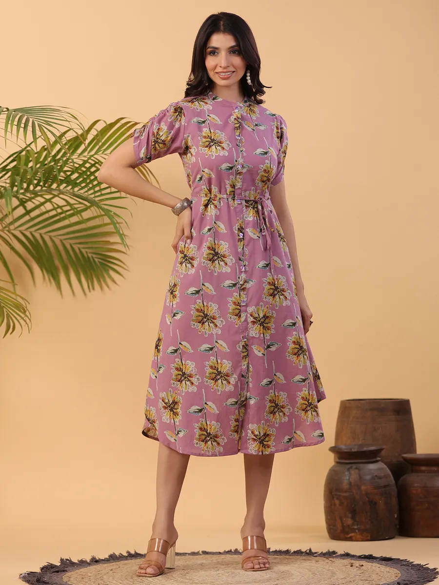 Elegant floral printed mauve purple kurti