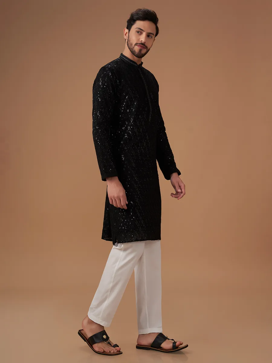 Elegant georgette black  Men Kurta pajama