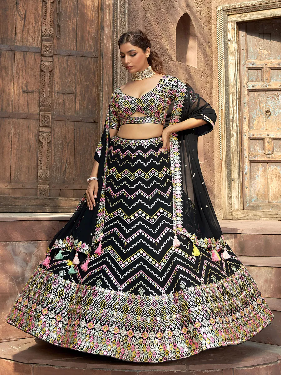 Elegant georgette reception lehenga choli in black