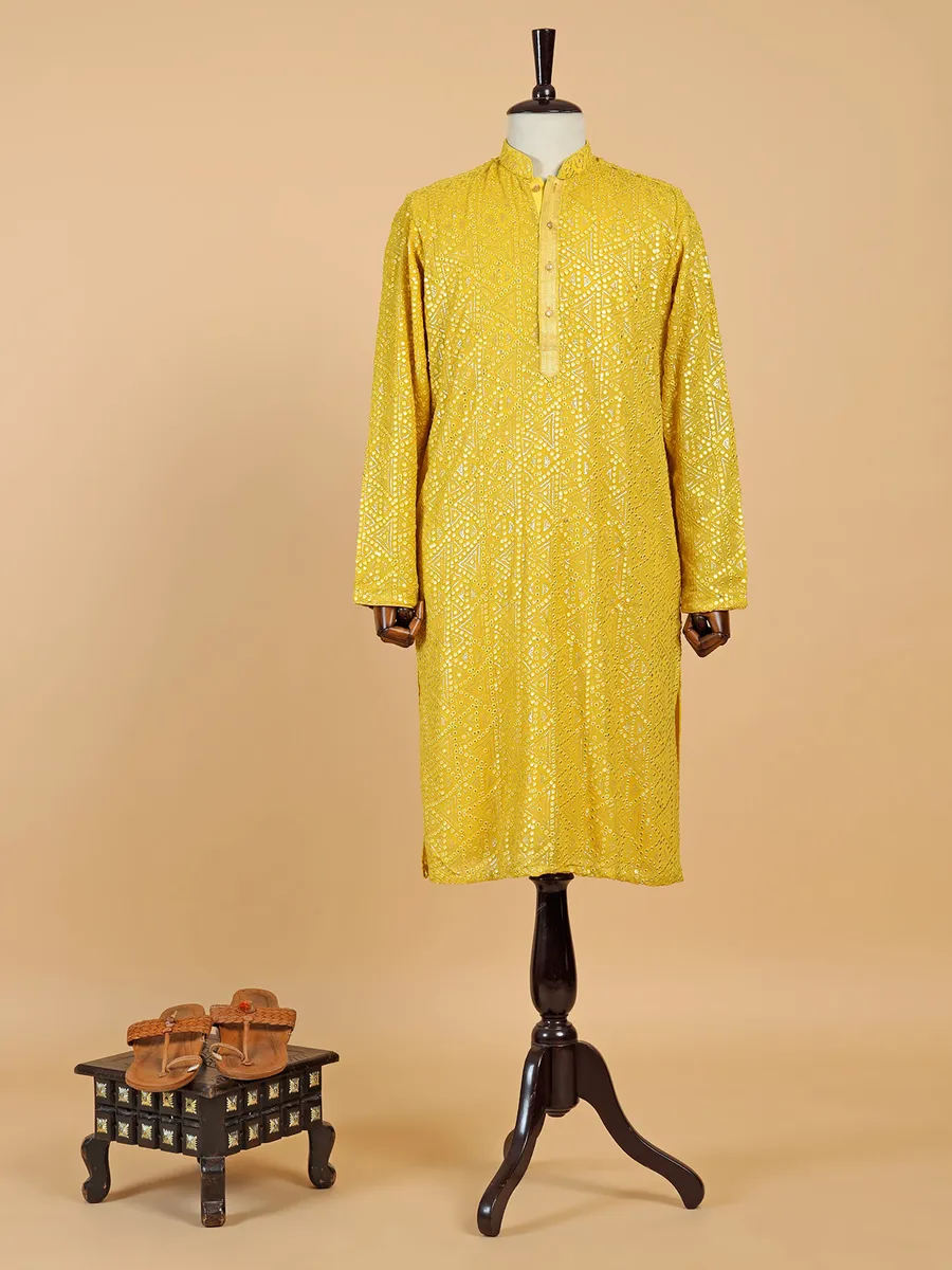 Elegant georgette yellow  Men Kurta pajama