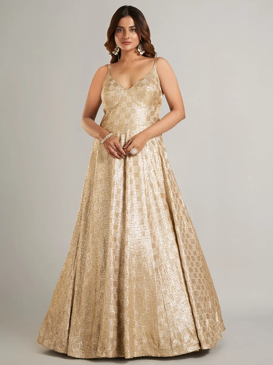 Golden Gown For Party Golden Party Wear Gown Glossy Majesty Party Wear Gown  For Women