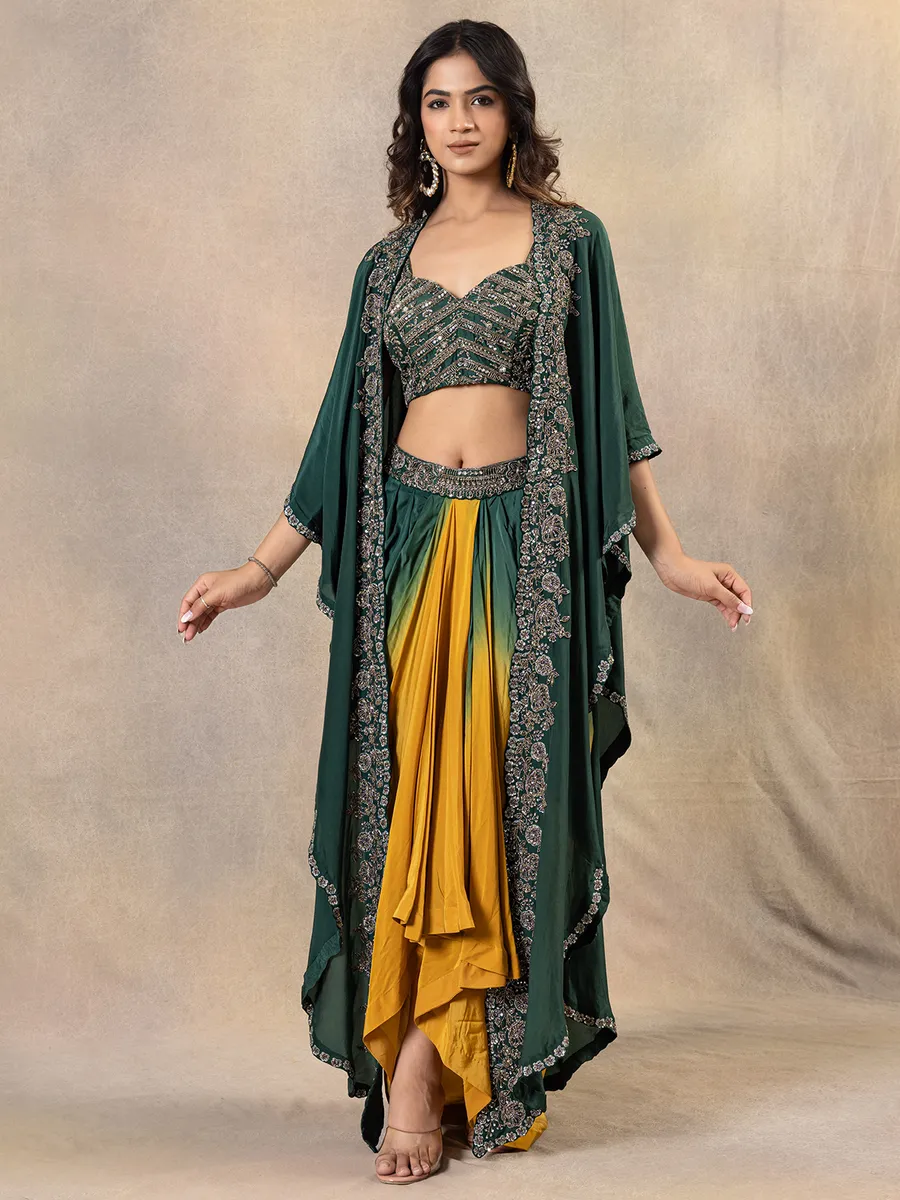 Elegant green silk indowestern suit for women