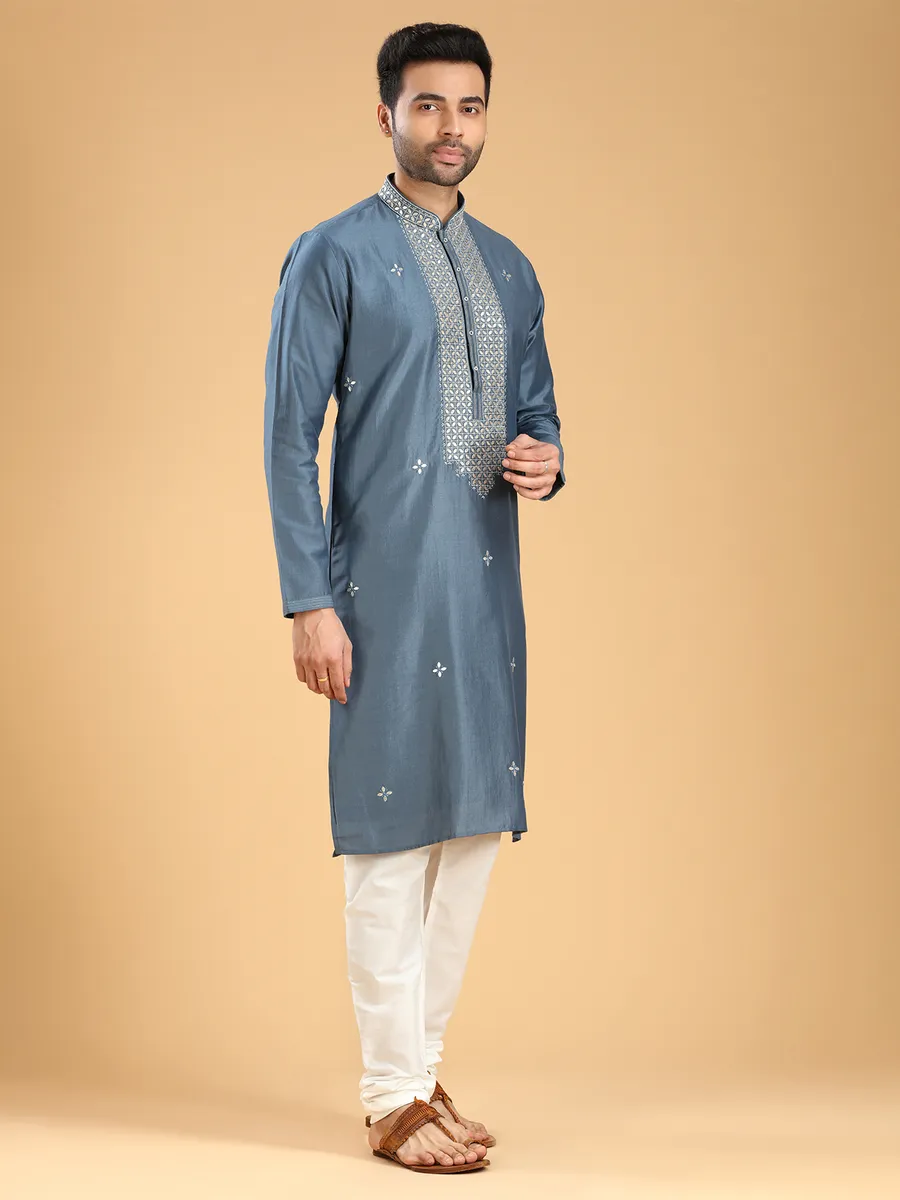 Elegant grey kurta suit in silk