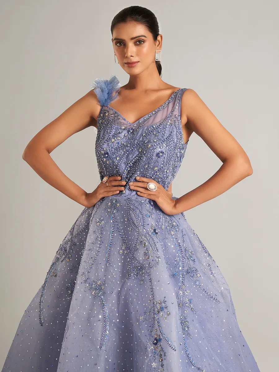 Elegant lavender designer net gown