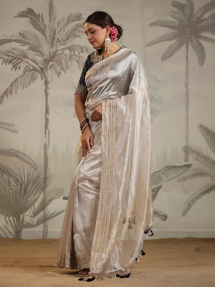 Elegant organza beige saree