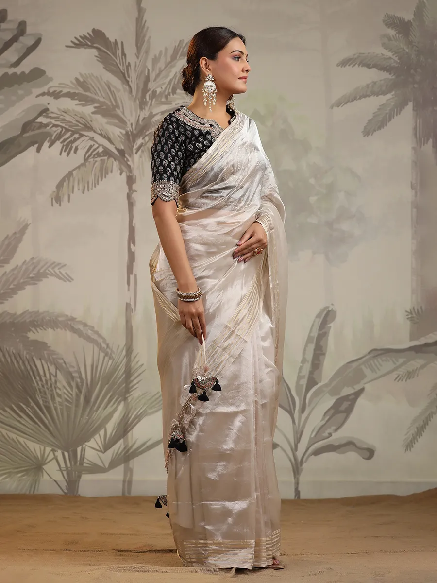 Elegant organza beige saree