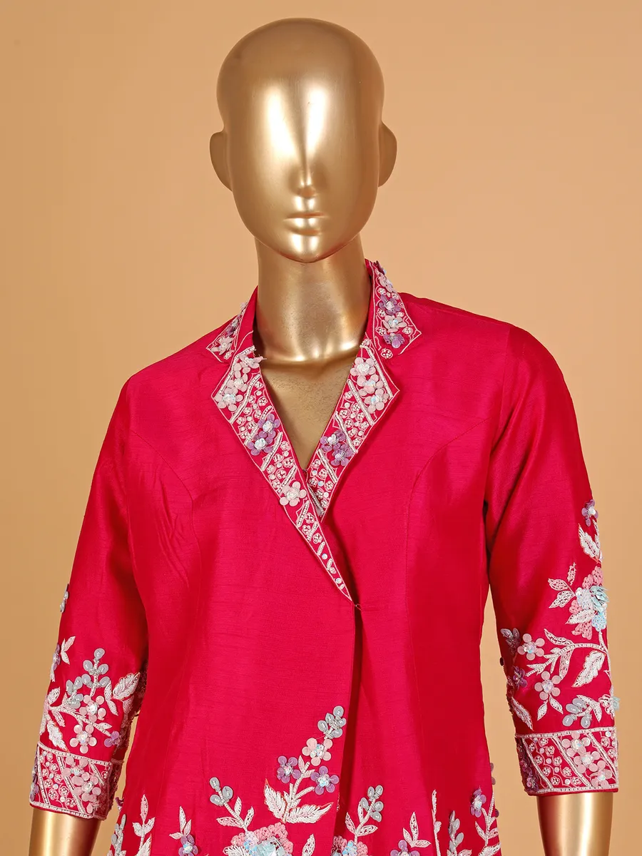 Elegant magenta raw silk palazzo suit