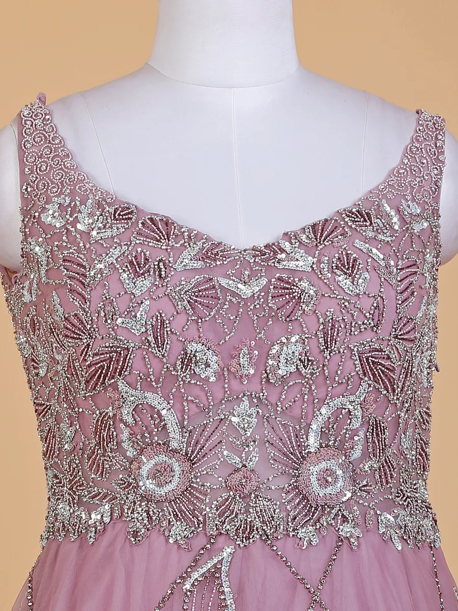 Elegant mauve purple net designer gown