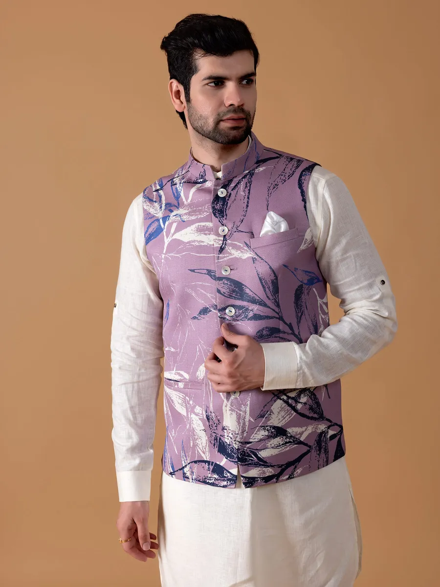 Elegant mauve purple printed waistcoat