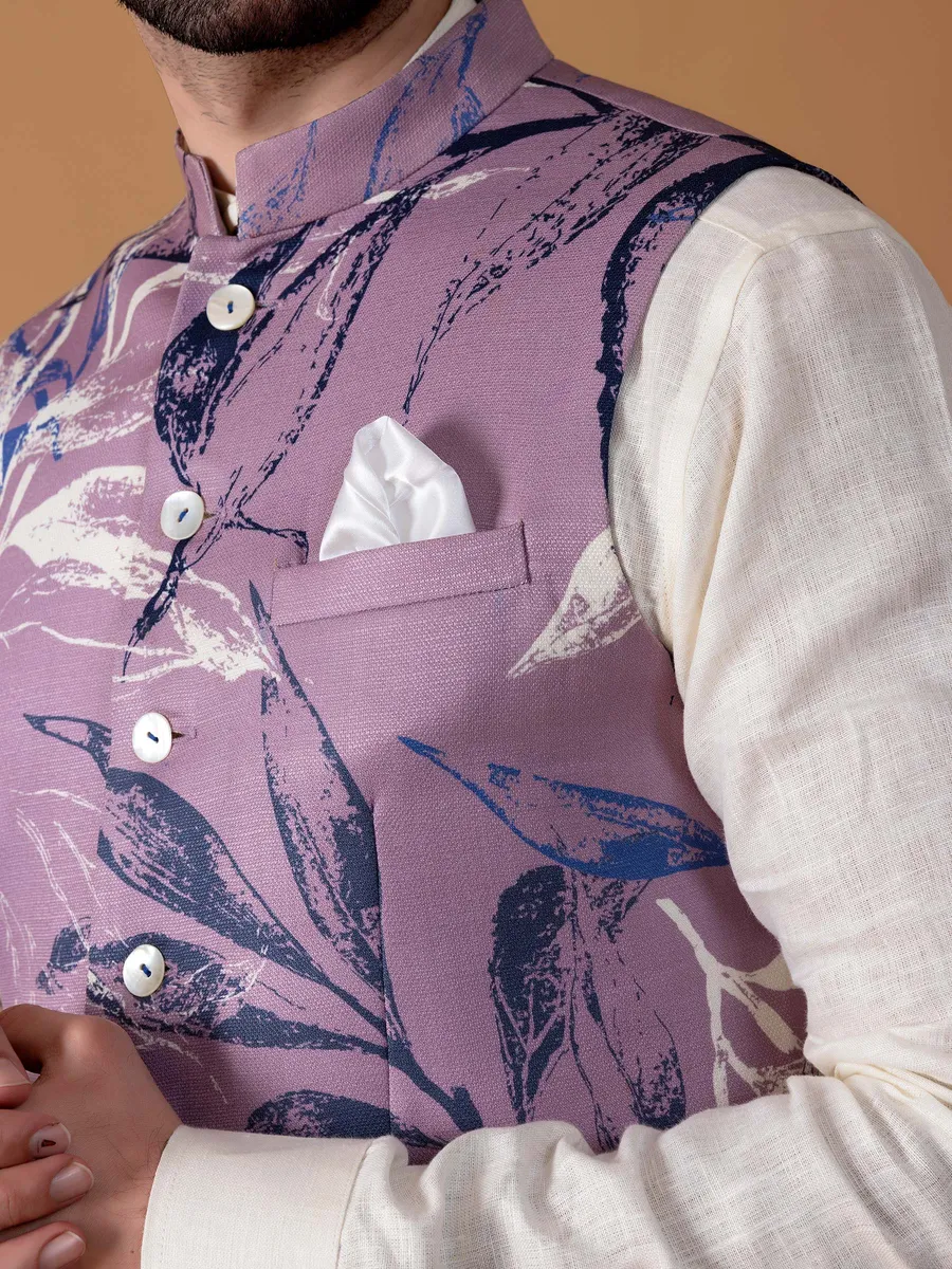 Elegant mauve purple printed waistcoat