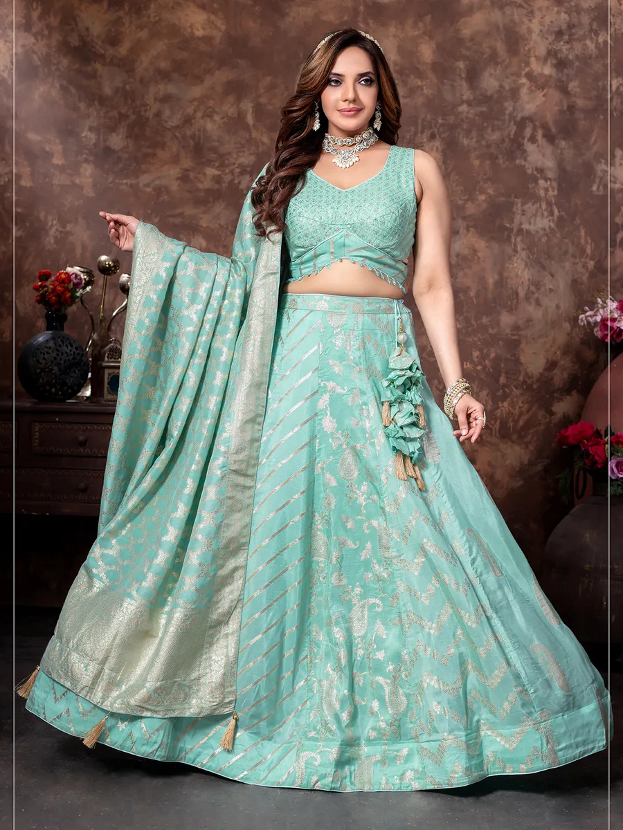 Elegant mint green silk lehenga choli-G3-WLC16273 | New Zealand