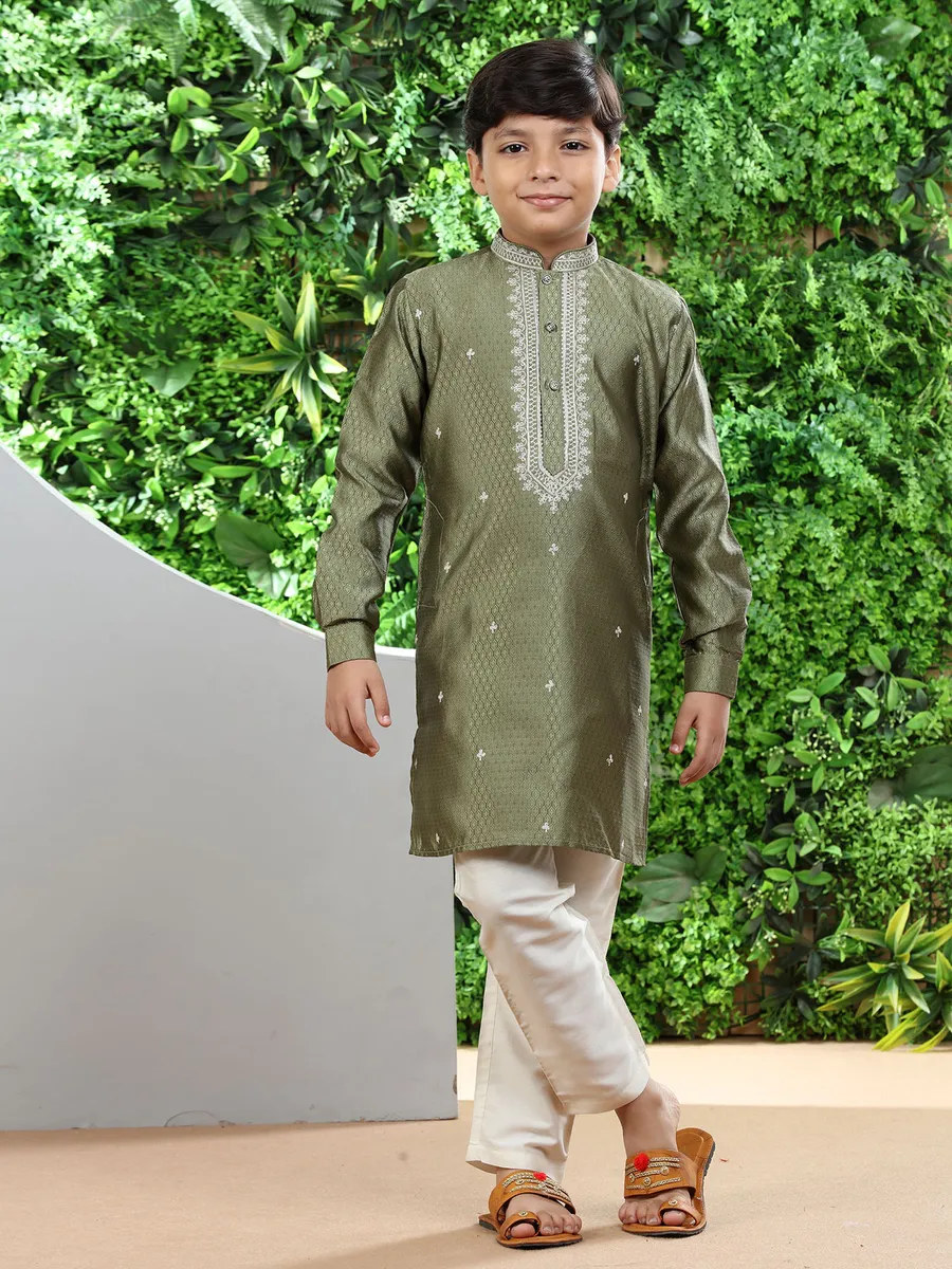 Elegant moss green silk kurta suit
