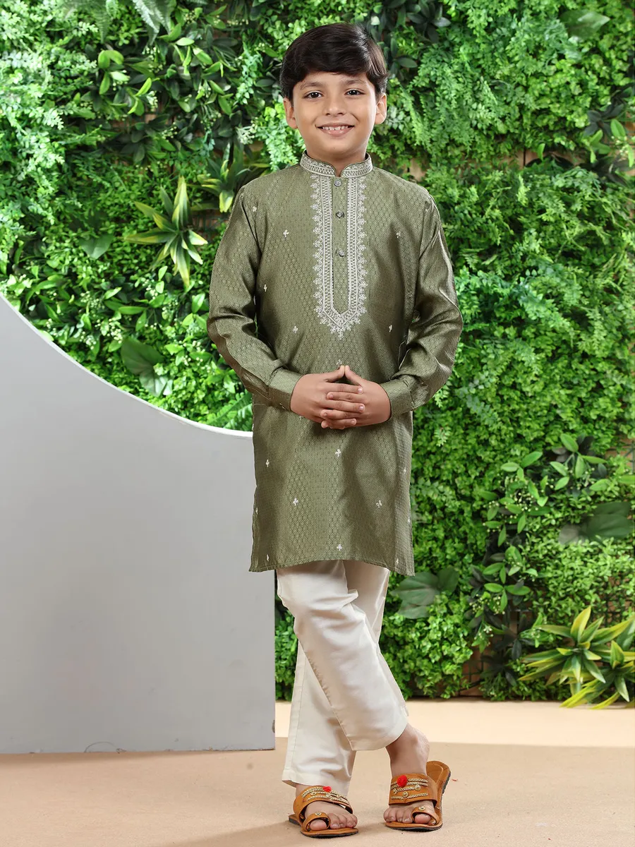 Elegant moss green silk kurta suit