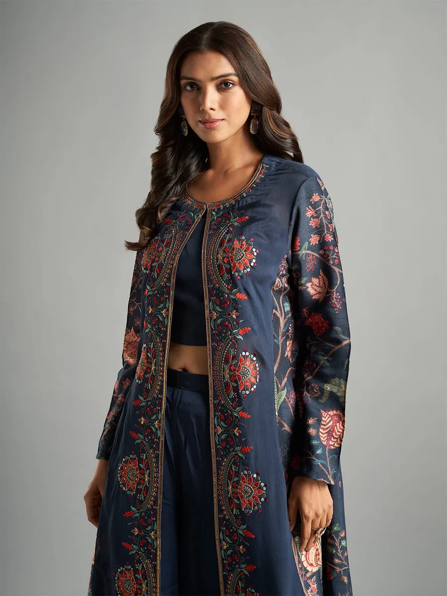 Elegant navy jacket style palazzo suit