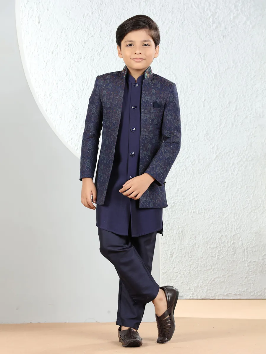 Elegant navy silk indowestern