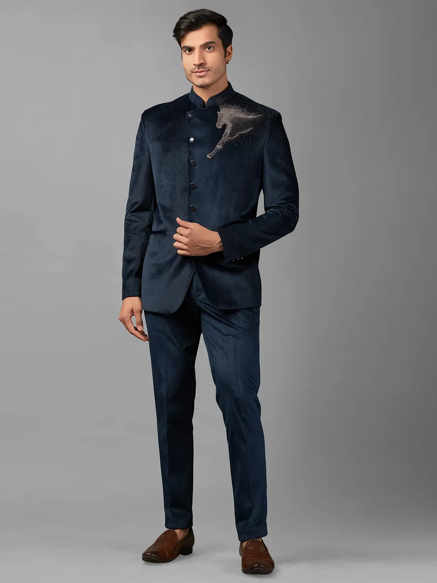 Elegant navy suede jodhpuri suit