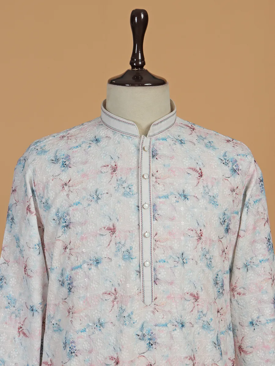 Elegant off-white silk kurta pajama
