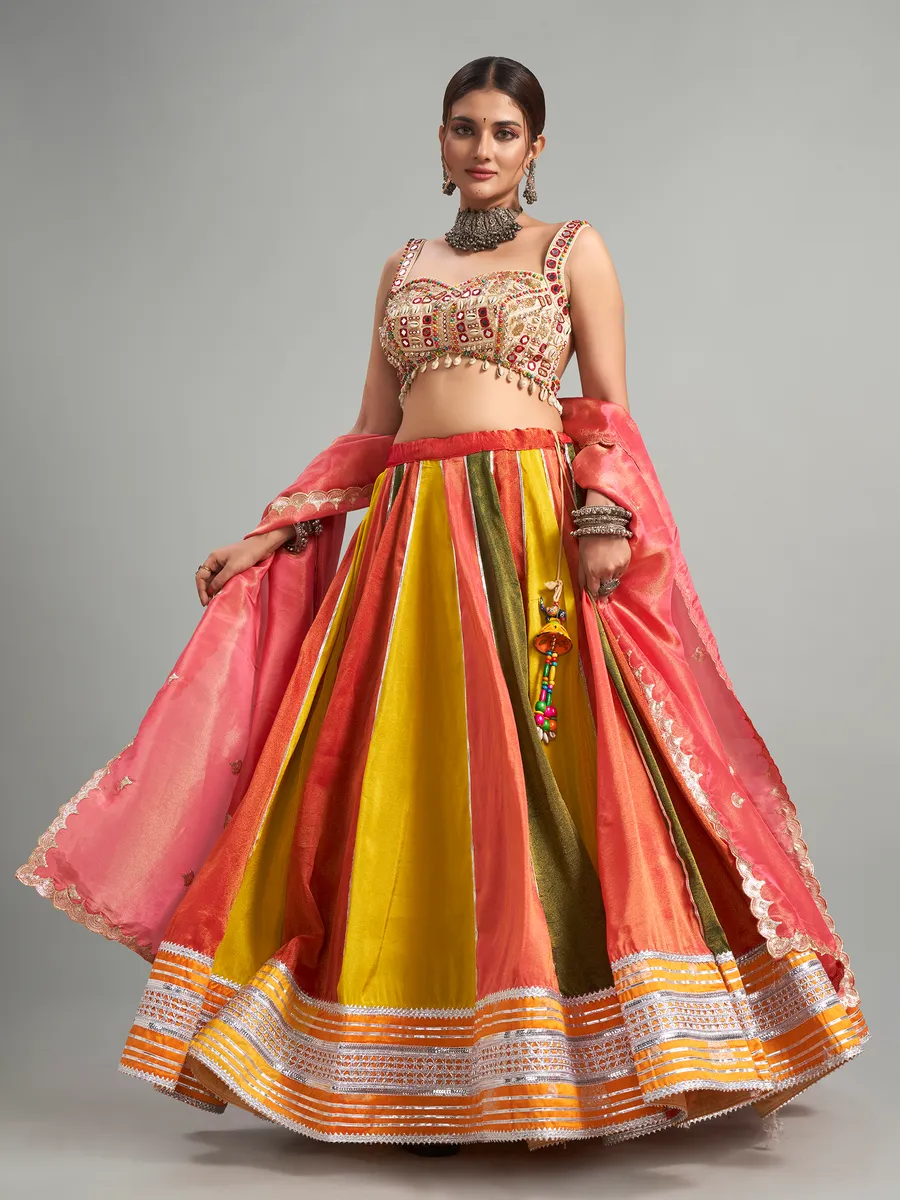 Elegant peach cotton silk chaniya choli