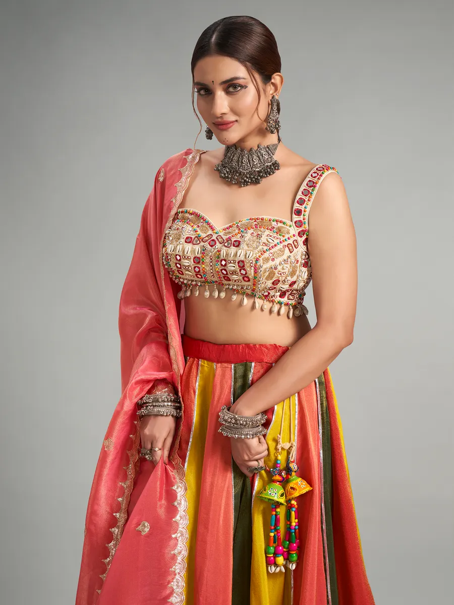 Elegant peach cotton silk chaniya choli