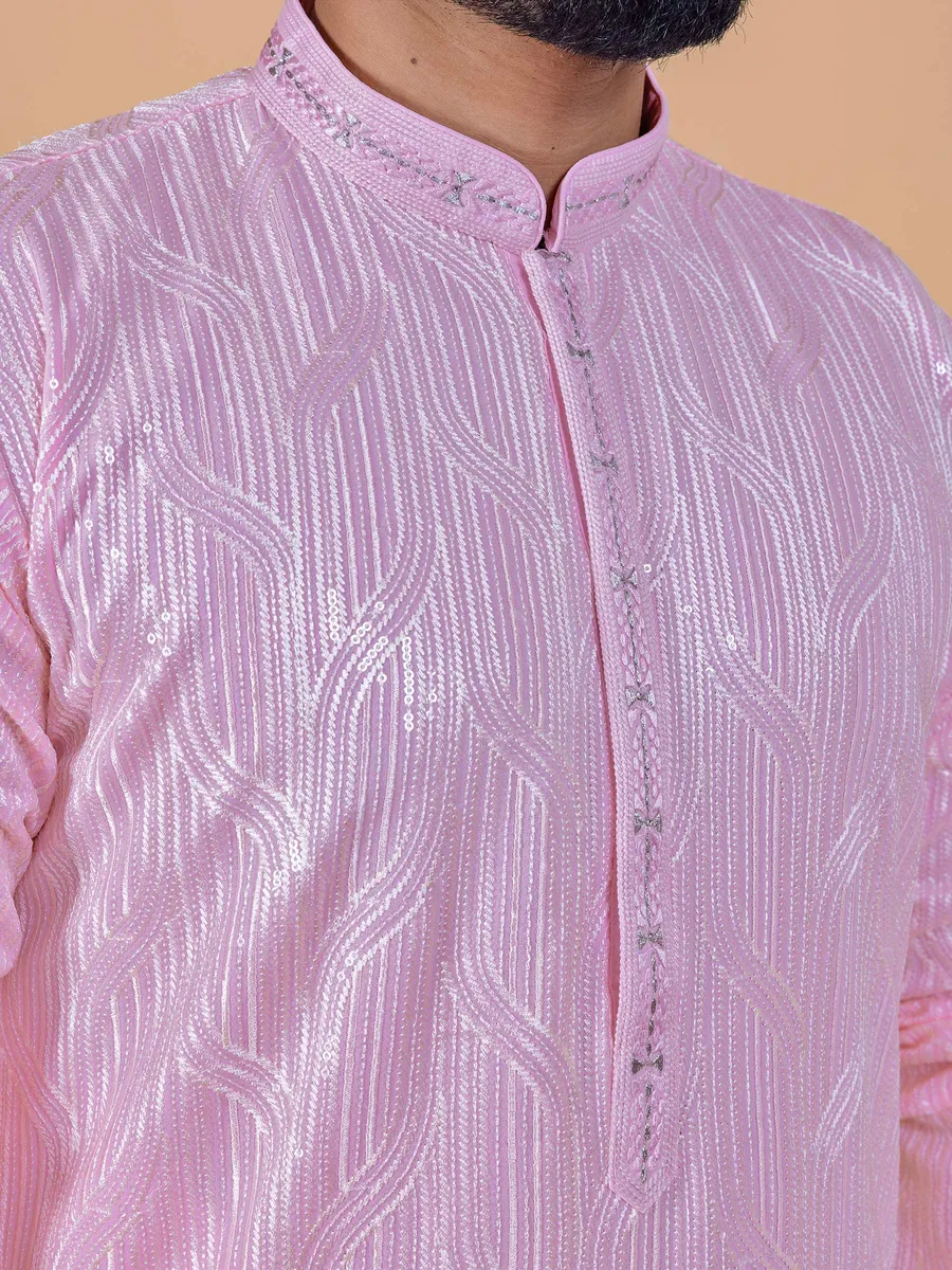 Elegant pink georgette  Men Kurta pajama