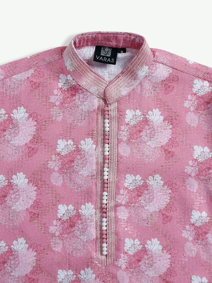 Elegant pink silk printed kurta suit