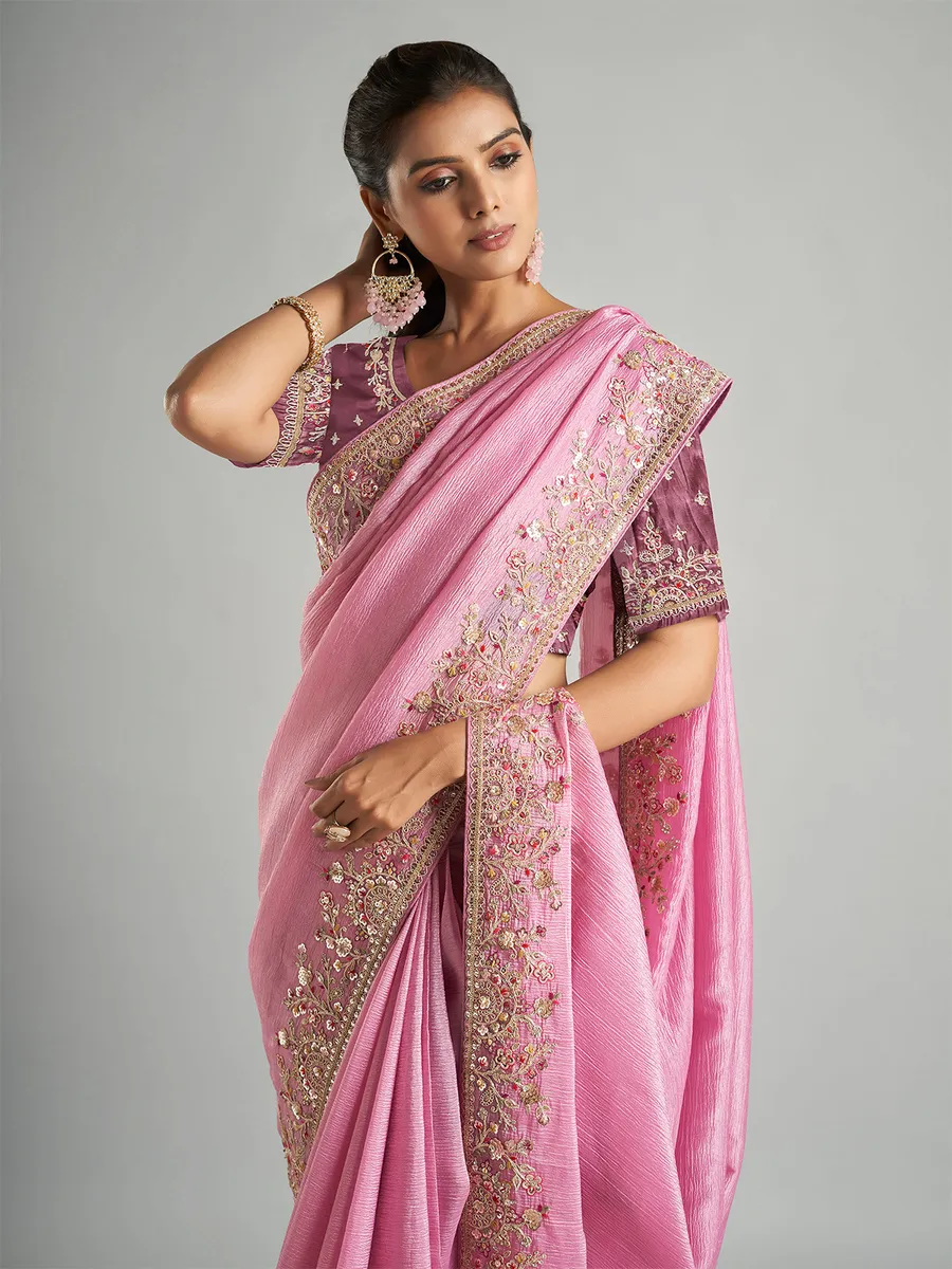 Elegant pink tissue silk saree