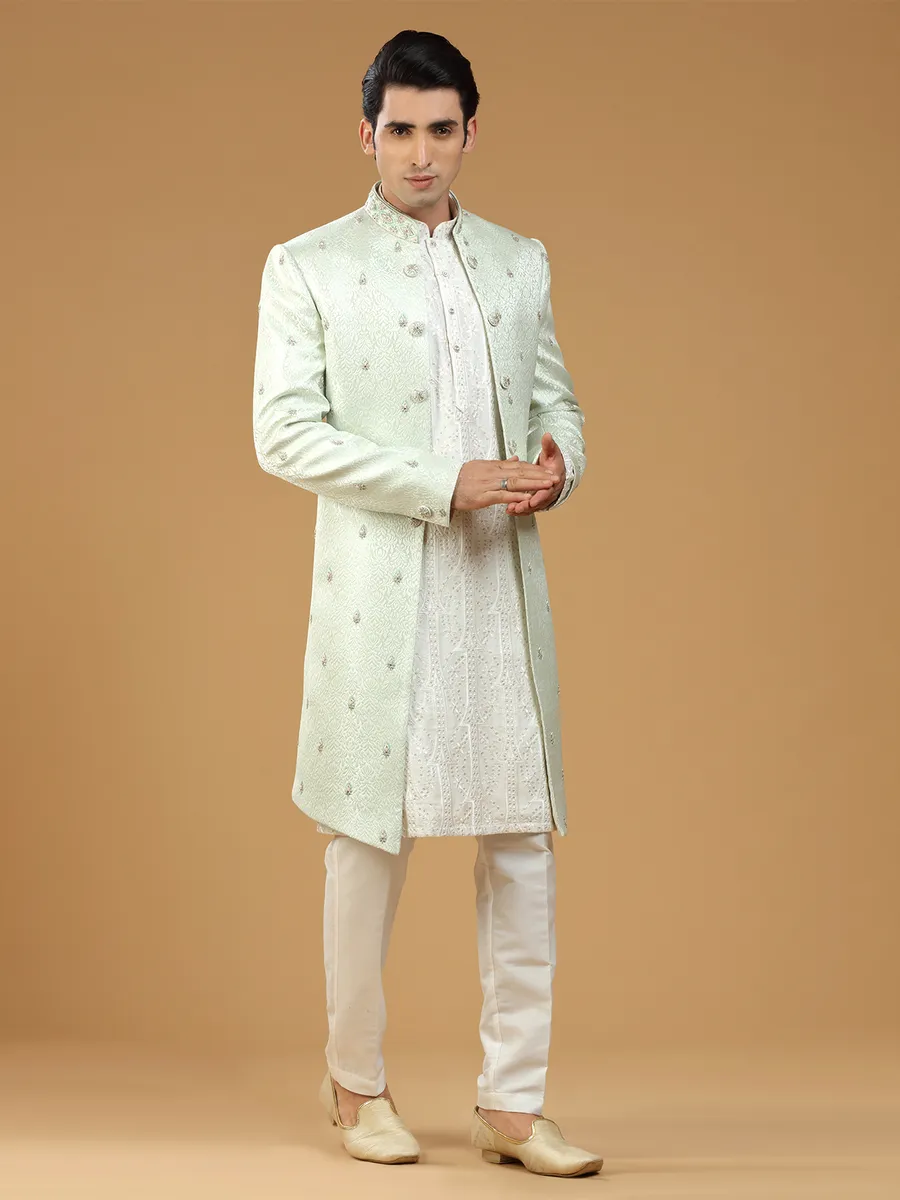 Elegant pista green silk indowestern