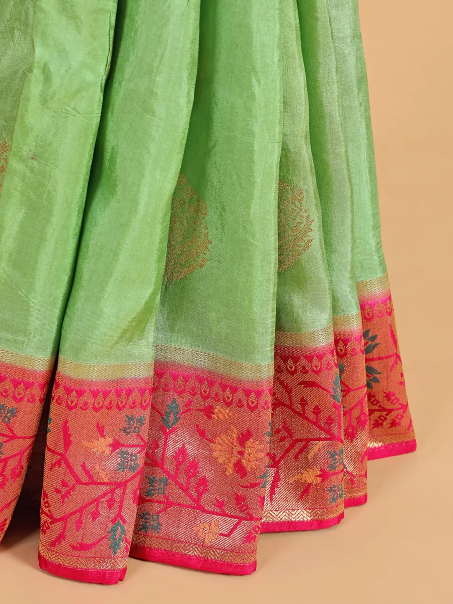 Elegant printed pista green silk saree